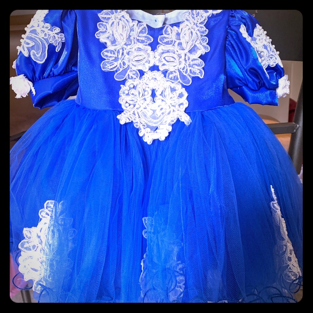 Girls blue and white pageant dress